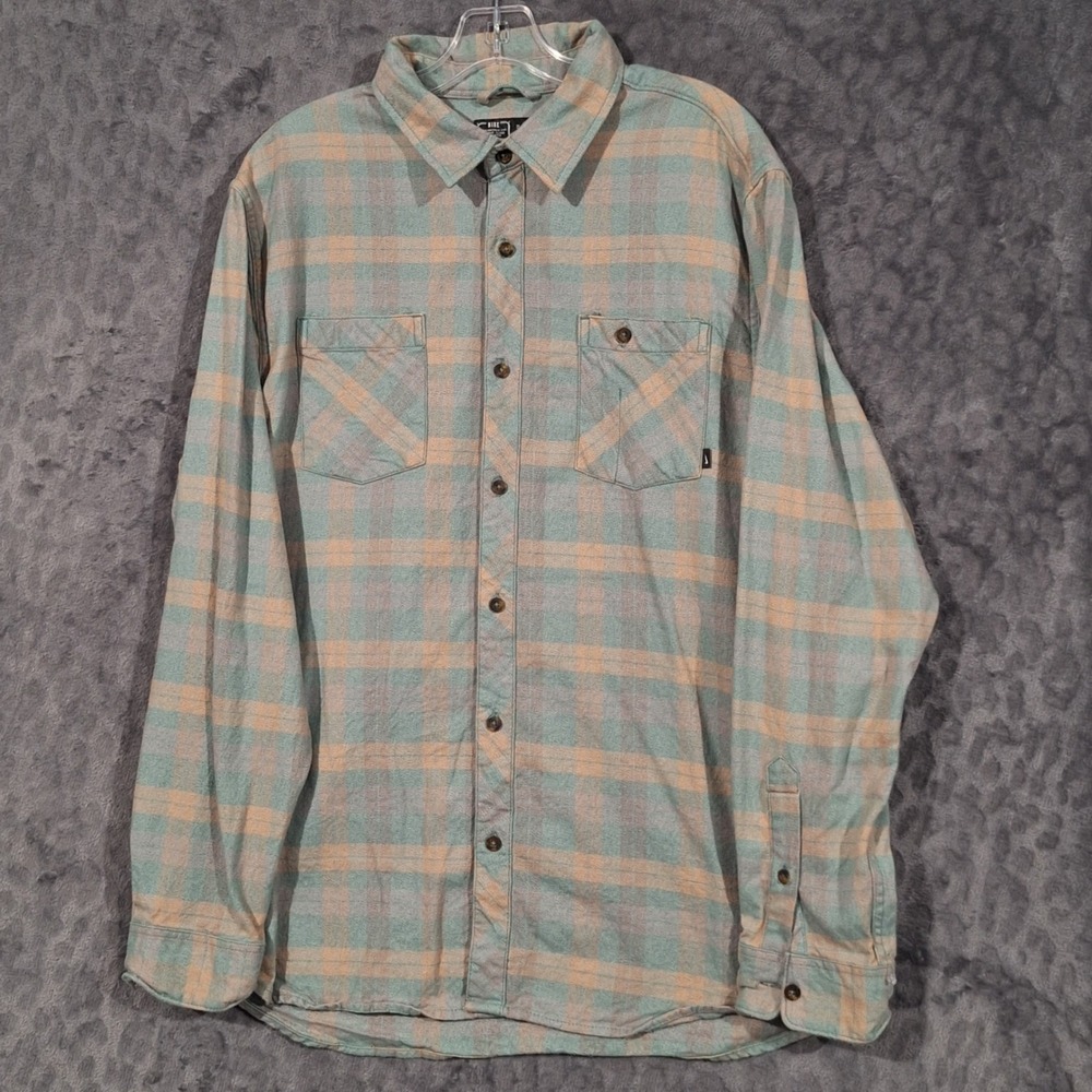 Nike SB Mens Flannel Button Down Shirt XL Teal Tan Plaid Skateboarding